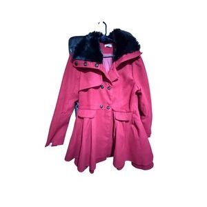 Zeagoo Womens Red Faux Fur Collar Double Breasted‎ Peplum Coat Size L